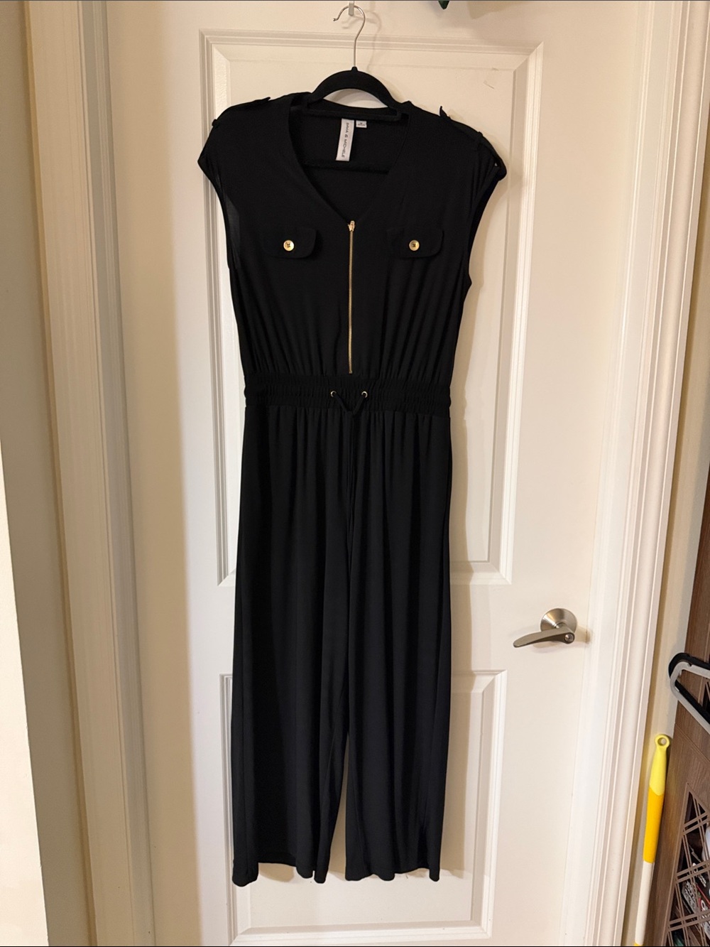 Emma & Michele Black Jumpsuit with Gold Zipper & Buttons